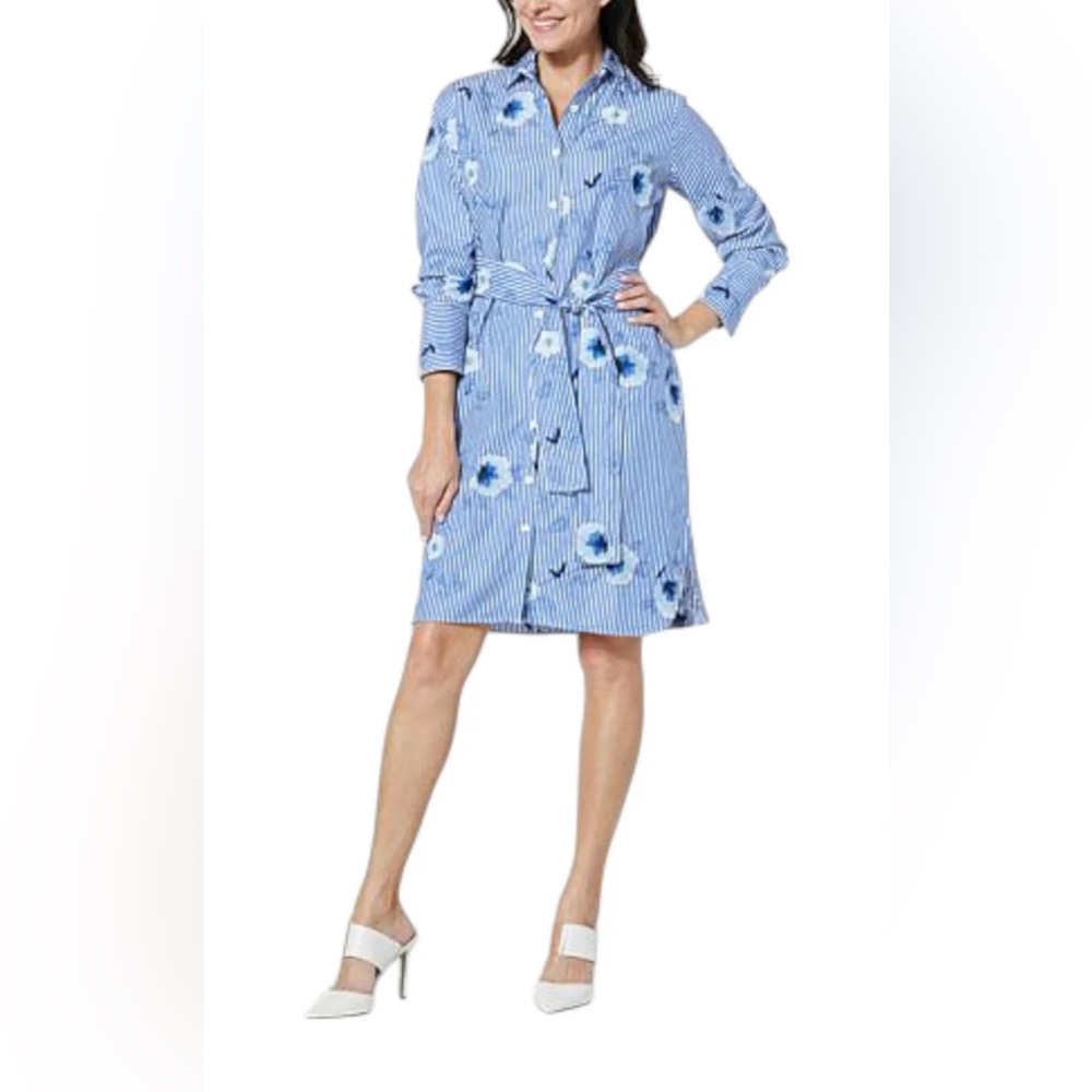 Women’s Lacey Chabert Embroidered Shirtdress with Self-Tie Belt NWT Blue Size M
